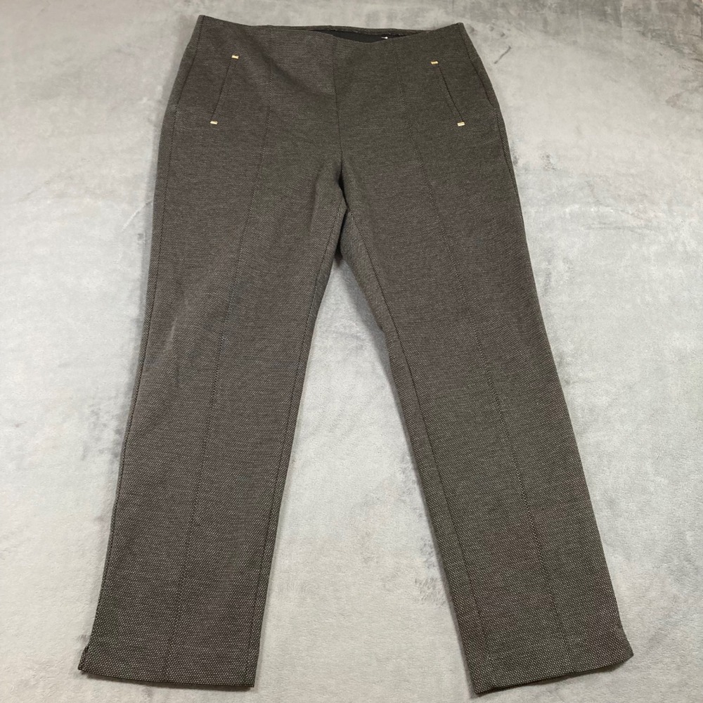 Chicos Pull On Ankle Pants black & tan Textured Pintuck Stretch Trousers Size 2
